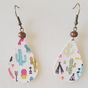 Cacti faux leather earrings